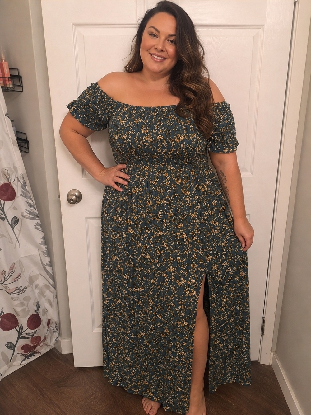 Floral Smocked Off/On-Shoulder Maxi Dress – XL 14/16 New